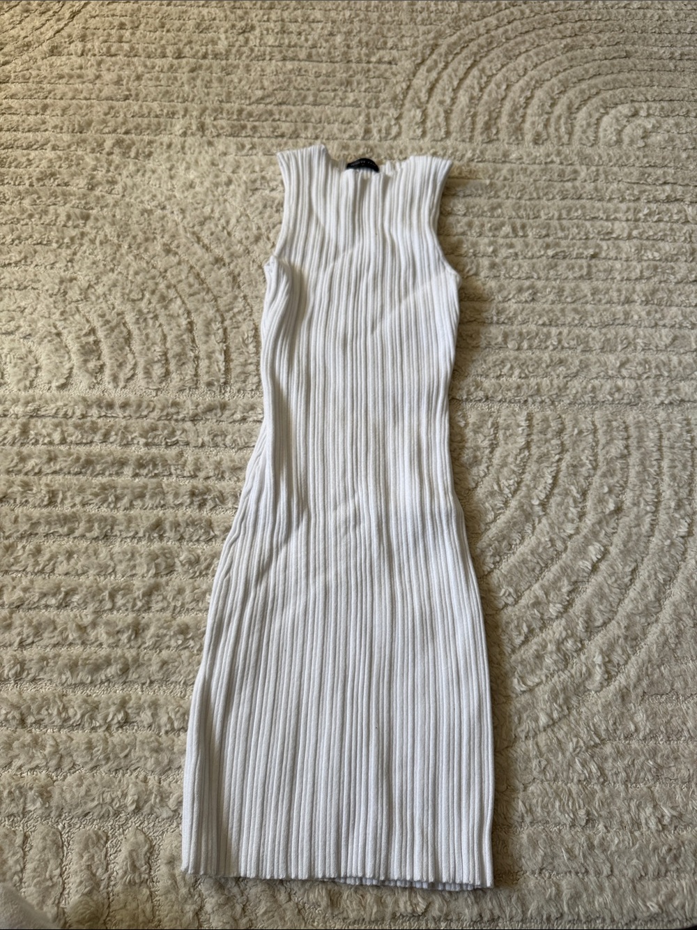 White Fox Sleeveless Ribbed Knit White Mini Dress